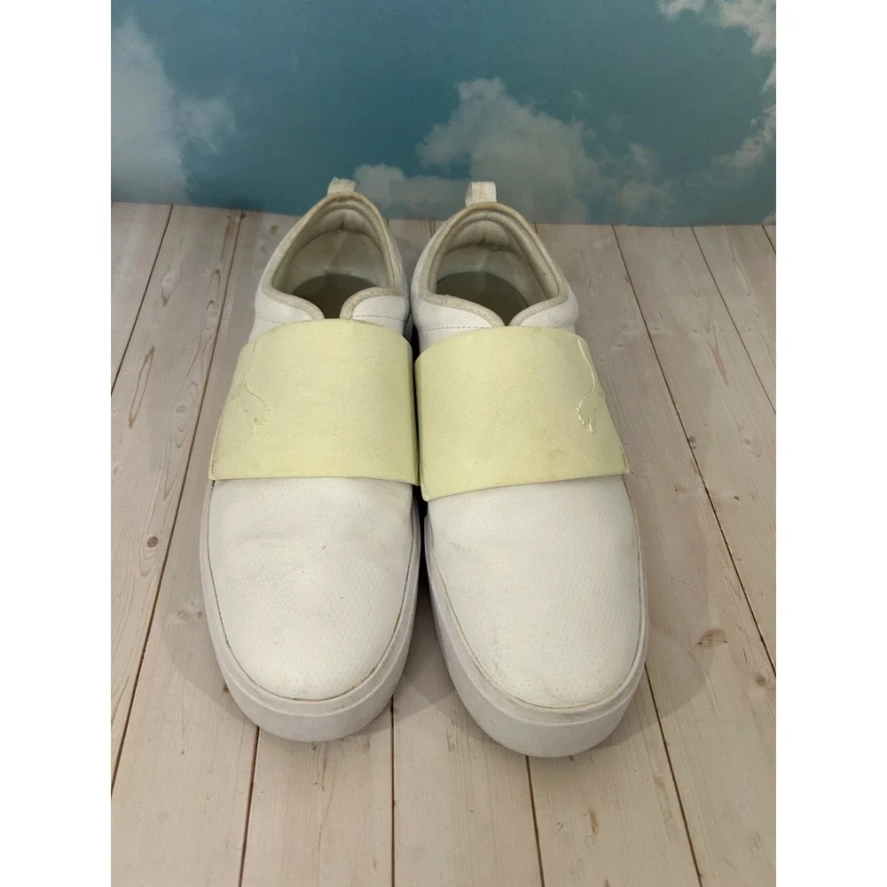 PUMA El Rey II All White Yellow Strap‎ Leather Sneakers Size 13